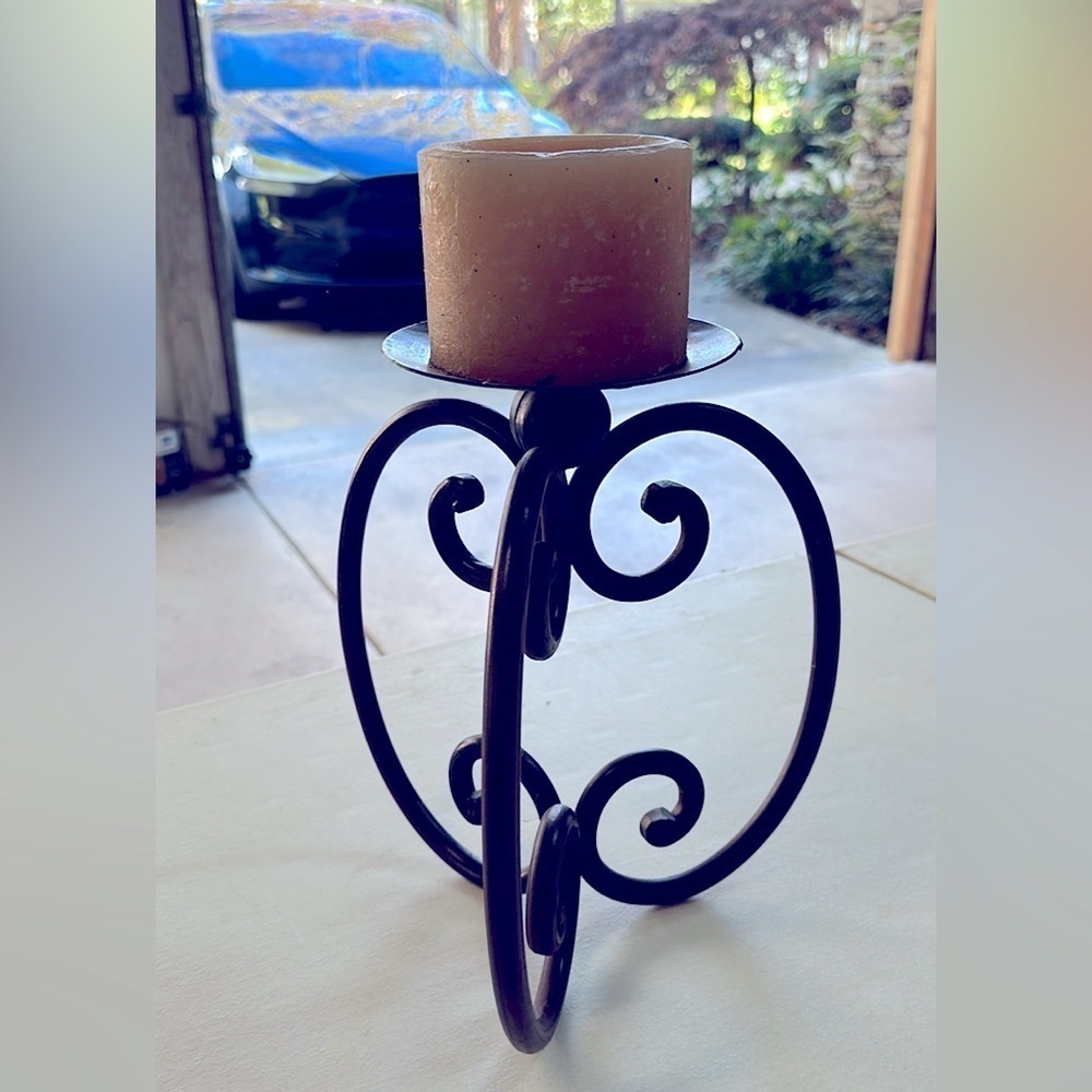 Gorgeous Bronze Iron Candleholder w/candle, EUC